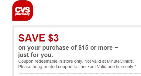 HOT printable coupon for $3 off a $15 purchase CVS coupon (available