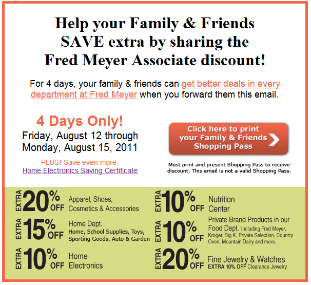 Fred Meyers 3 day Friends and Family Discount!!!! Living Chic Mom